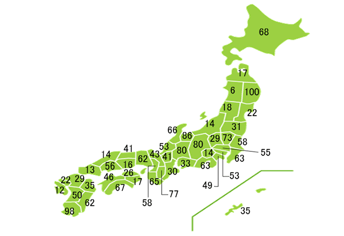 トキソプラズマの都道府県別の妊婦スクリーニング実施率（%）