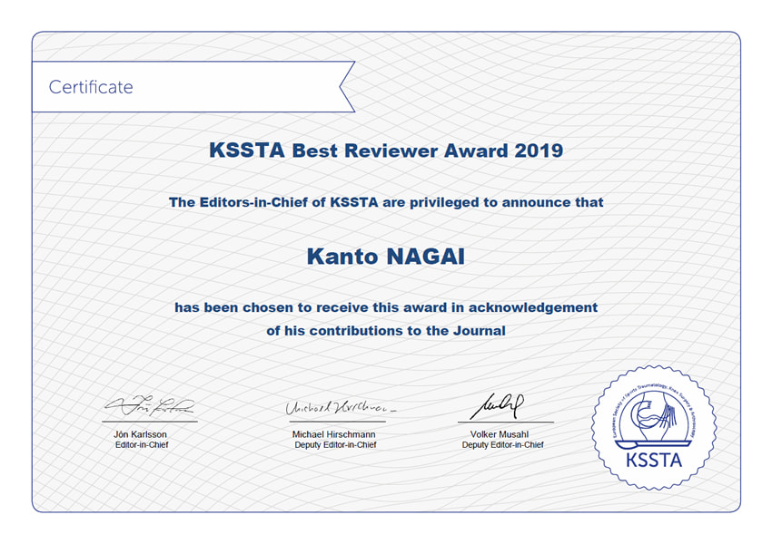 長井寛斗先生が KSSTA の Best Reviewer Award 2019 を受賞されました。