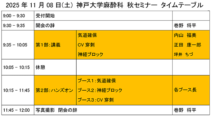 2025年11月8日(土)神戶大学麻酔科春セミナー