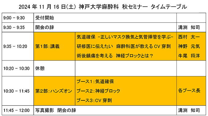2024年11月16日(土)神戸大学麻酔科秋セミナー