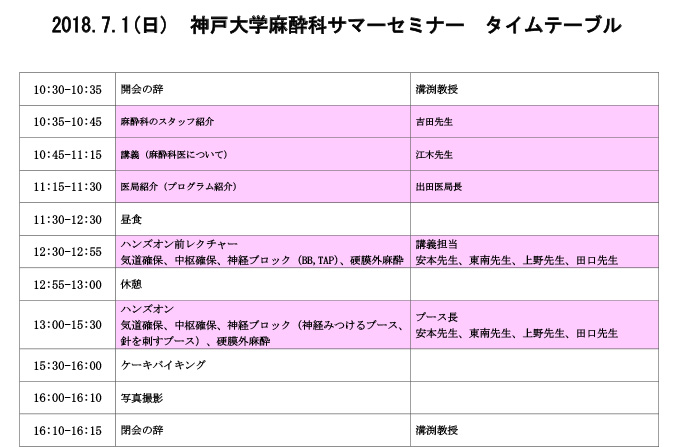 春セミナー2018タイムテーブル