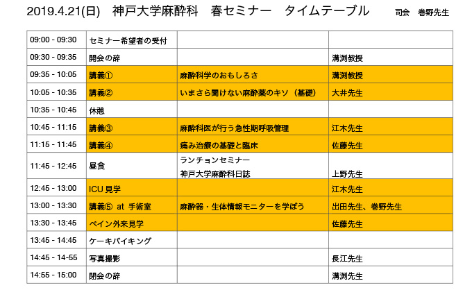 春セミナー2019タイムテーブル