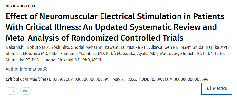 【研究成果】中西信人らのmeta analysisがCrit Care Meidicineに掲載されました