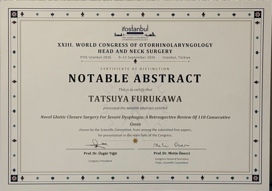 IFOS 2026 Notable Abstract の認定証