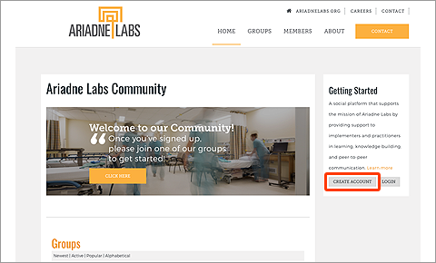 Ariadne Labs会員登録へのリンク画面