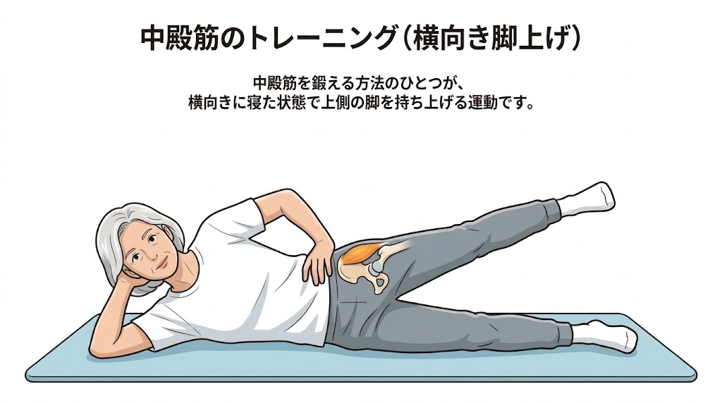 中殿筋トレーニング（横向き脚上げ）