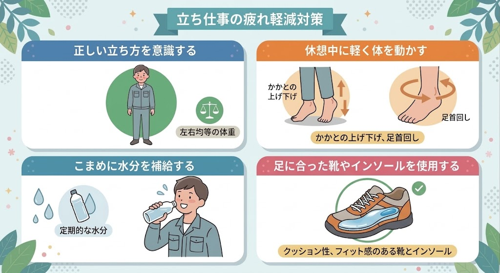 立ち仕事による足の疲れを軽減する対策