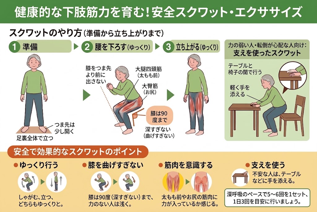 健康的な下肢筋力を育む!安全スクワット・エクササイズ